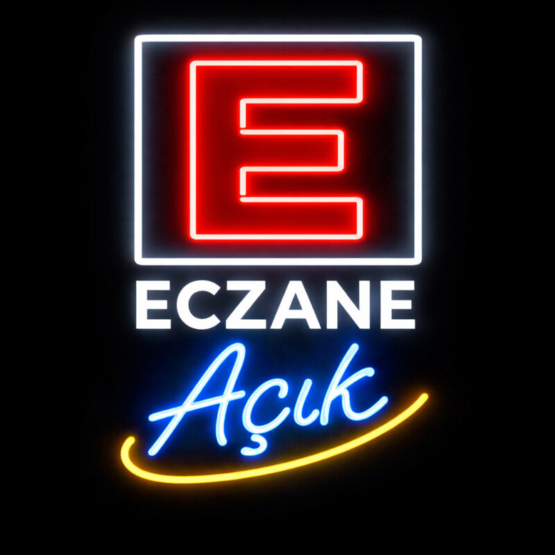65x55 cm ölçülerinde, iç mekân kullanıma uygun Neon LED Eczane Açık Tabelası;